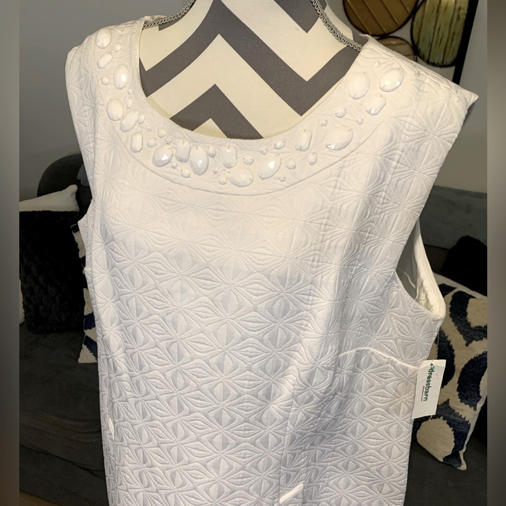 White Patterned Sandra Darren Dress w/Pockets 16W